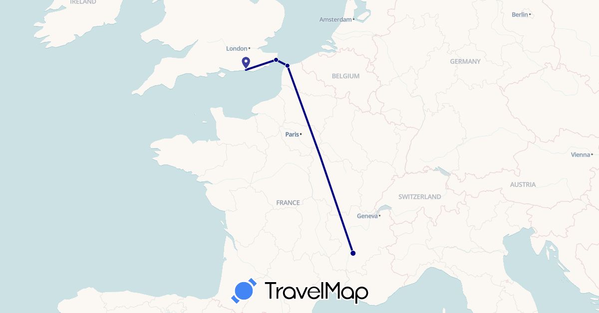 TravelMap itinerary: driving in France, United Kingdom (Europe)